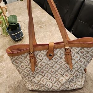 Vintage Dooney and Bourke Tote Bag Signature Monogram Canvas Leather Large Bag